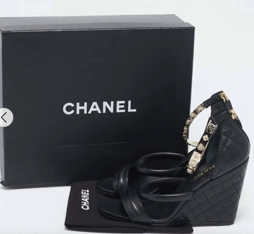 CHANEL black leather